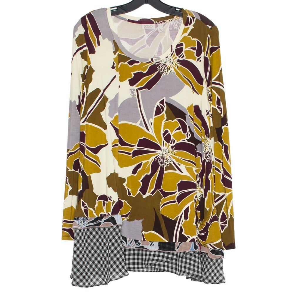 LOGO Lori Goldstein Tunic Top Floral Boho Artsy Lagenlook Cottage Chiffon Small